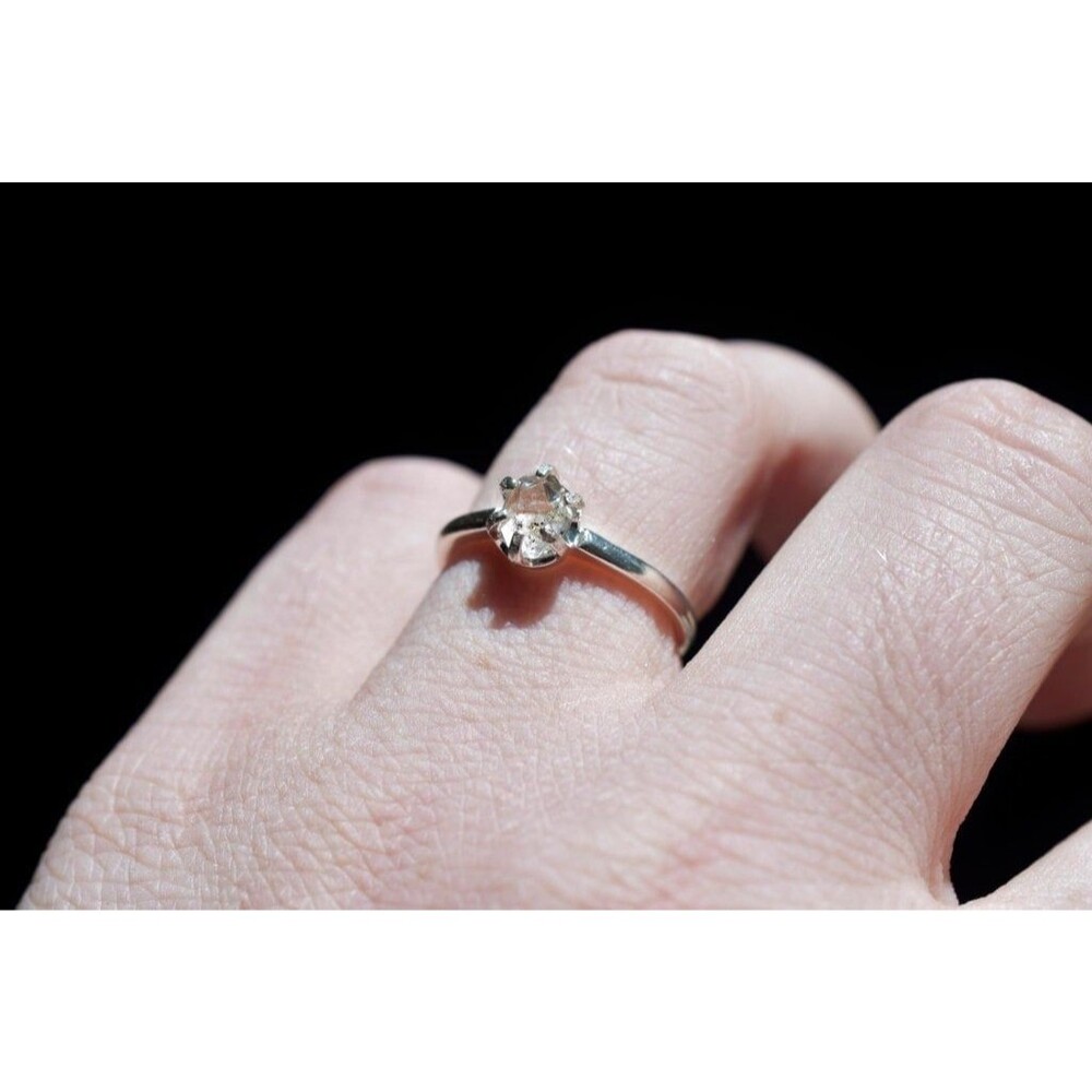 Simple Herkimer Engagement Ring, Rough Diamond Jewelry, Natural Uncut Diamond We
